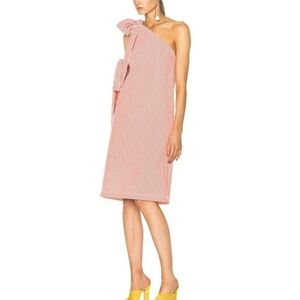 MSGM One-Shoulder Dress with Red and White Stripes